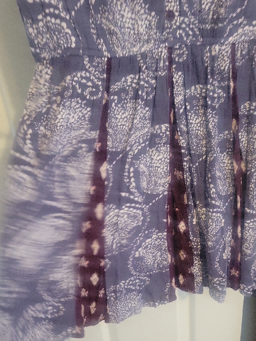 Aina be SzM Cap-Sleeve Purple,white Button-Front Elastic waist, lined Sundress - Picture 4 of 5